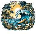 Wave Skull Island 001 Die Cut Sticker