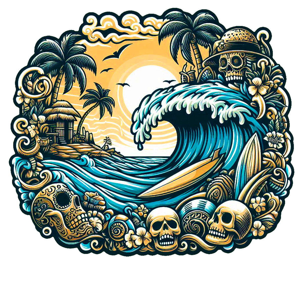 Wave Skull Island 001 Die Cut Sticker