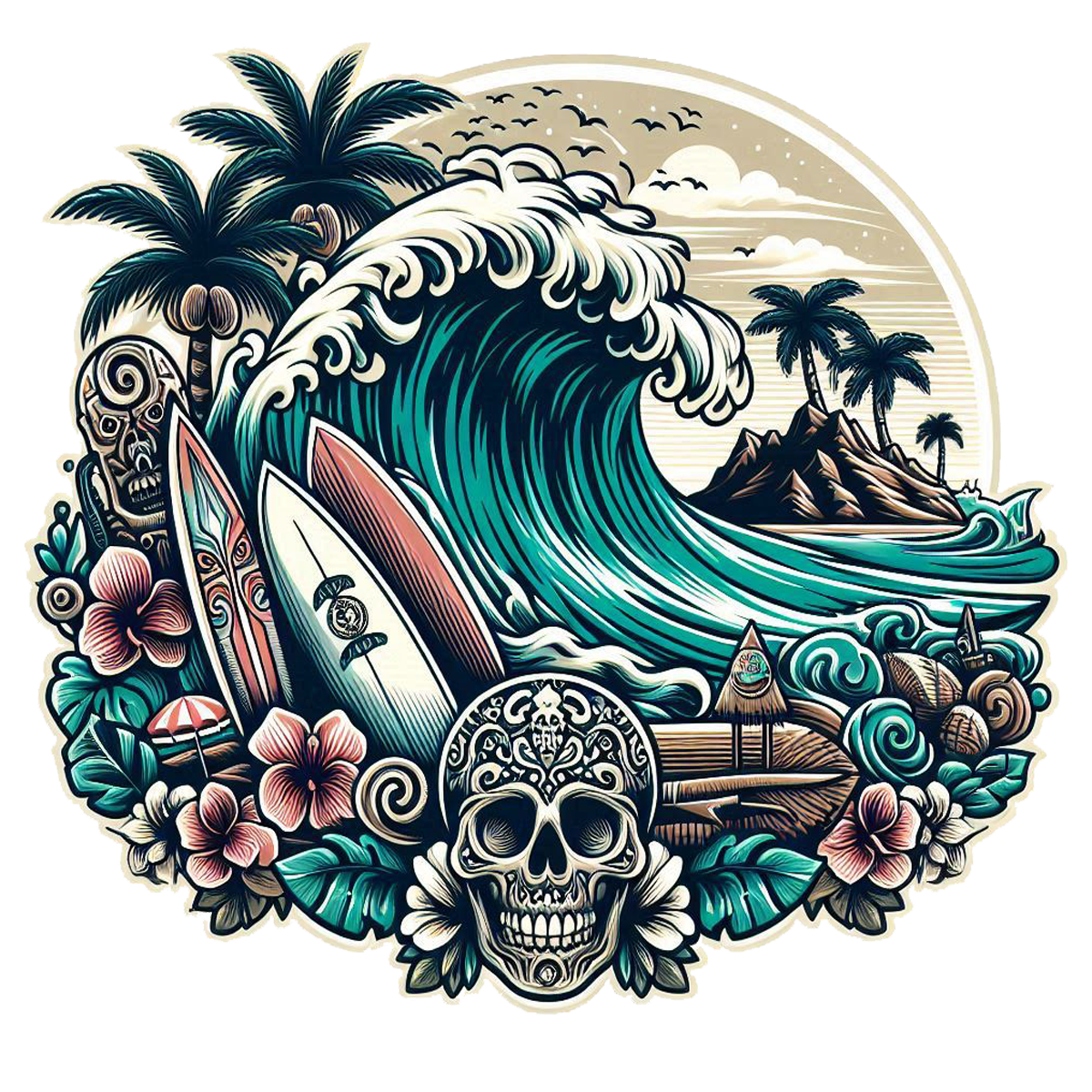 Tropical Wave Skulls 004 Die Cut Sticker from Sticker Gator 