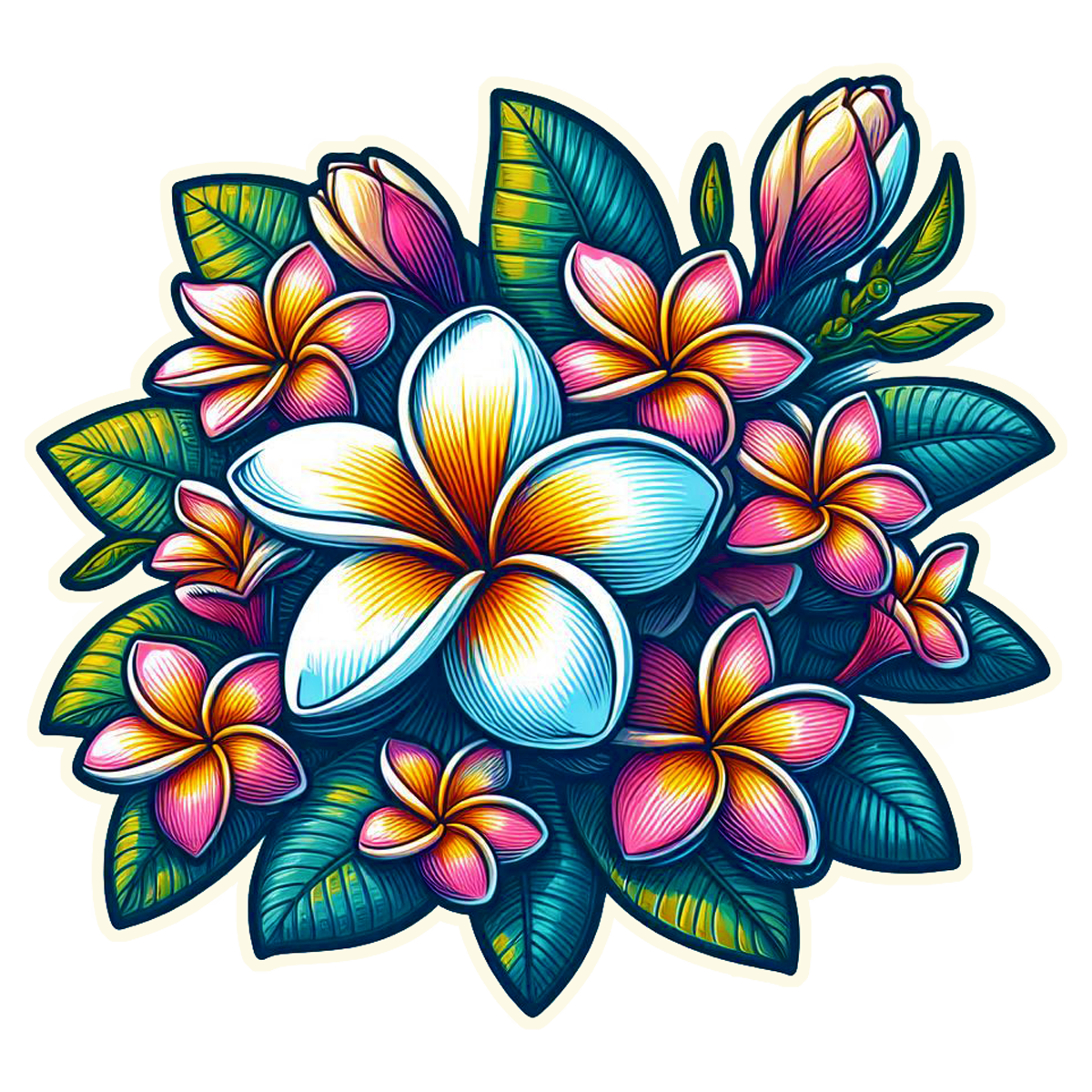 Plumeria Flowers Pink and White 001 Die Cut Sticker from Sticker Gator