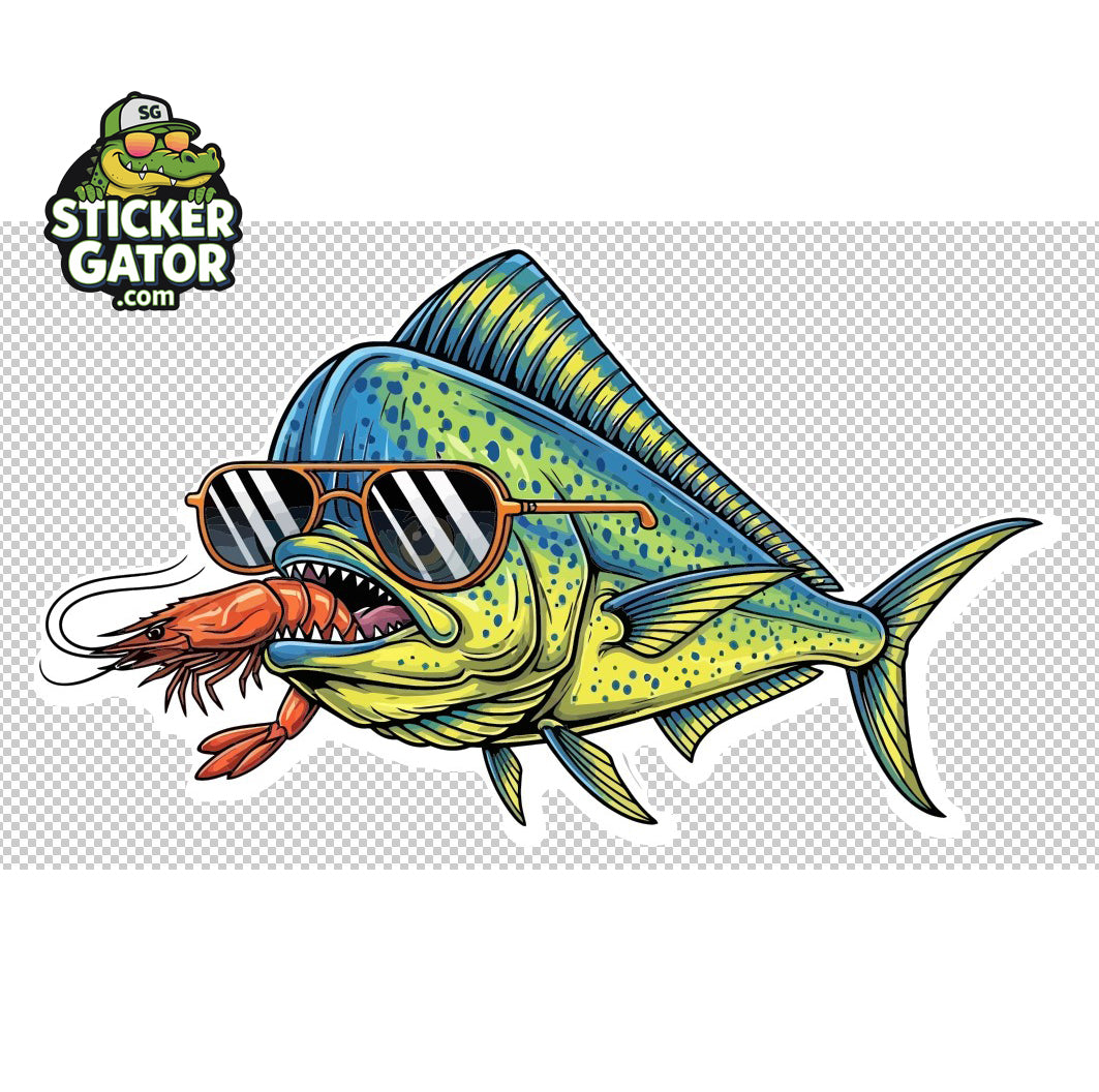 Mahi Mahi with Shrimp Fishing Sticker Die Cut Sticker from Sticker Gator