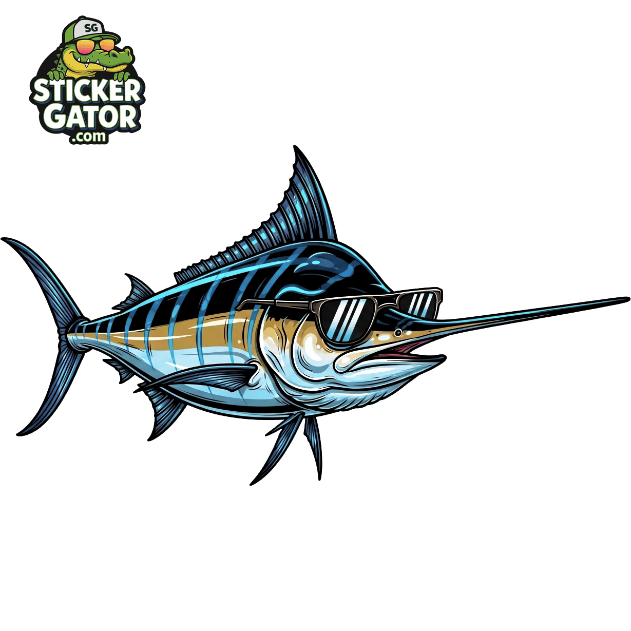 Marlin with Sunglasses Fishing Sticker Die Cut Sticker from Sticker Gator
