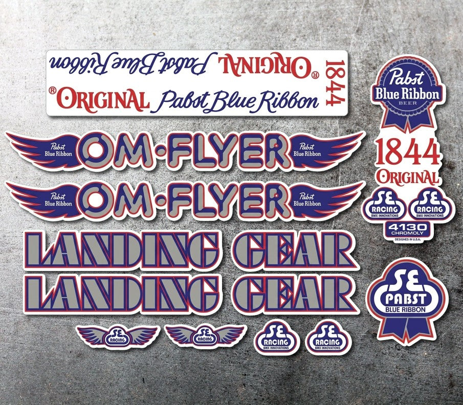 OM Flyer PBR Pabst Blue Ribbon  BMX Frame Decal Set - 11 pcs