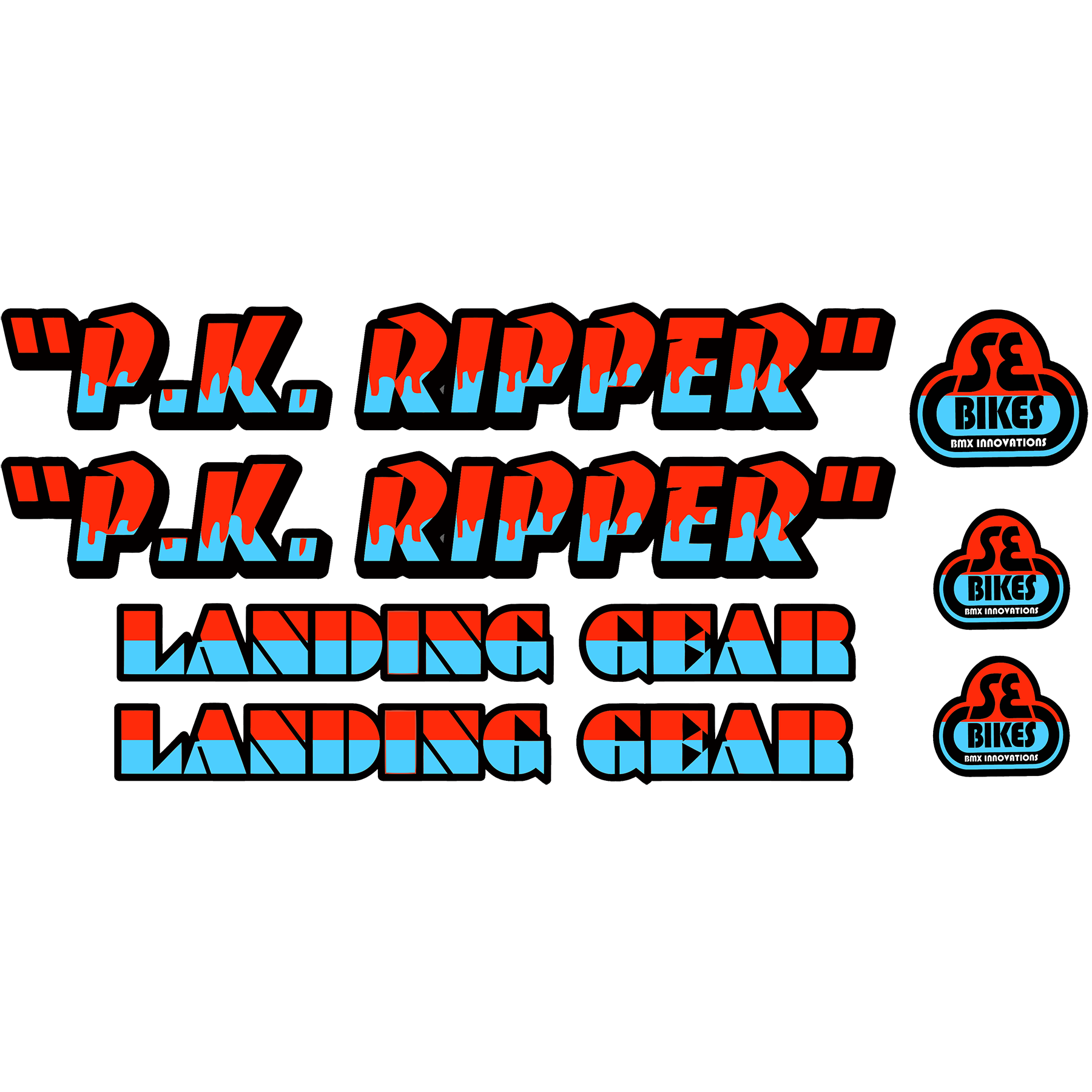 PK Ripper Dripping  BMX Frame Decal Set - Red Blue