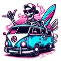 VW Bus Shaka Skeleton Surf Car Die Cut Sticker from Sticker Gator