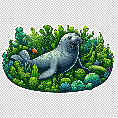 Cute Seal in Kelp Surf Sticker Die Cut Sticker from Sticker Gator
