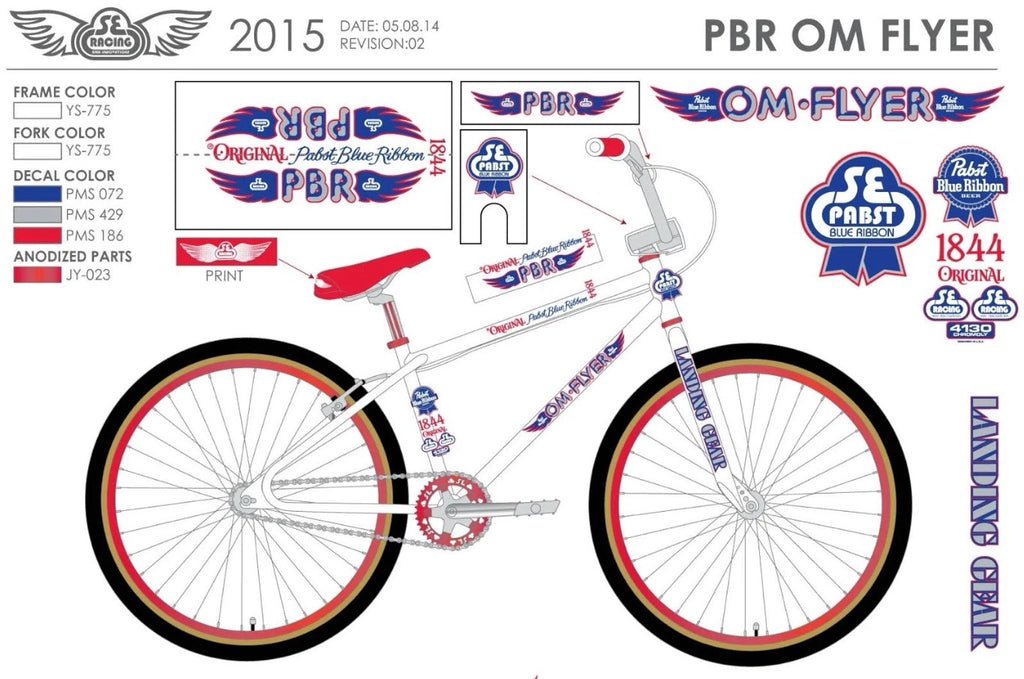 OM Flyer PBR Pabst Blue Ribbon  BMX Frame Decal Set - 11 pcs