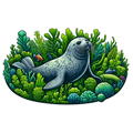 Cute Seal in Kelp Surf Sticker Die Cut Sticker from Sticker Gator