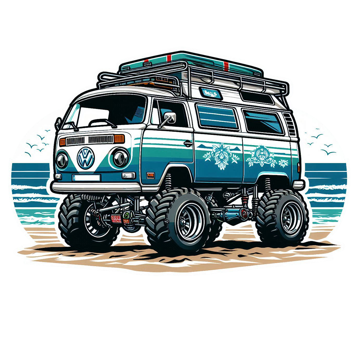 Beach Bound VW 4x4 Surf Car Die Cut Sticker from Sticker Gator