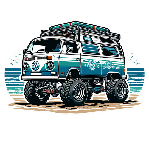 Beach Bound VW 4x4 Surf Car Die Cut Sticker from Sticker Gator